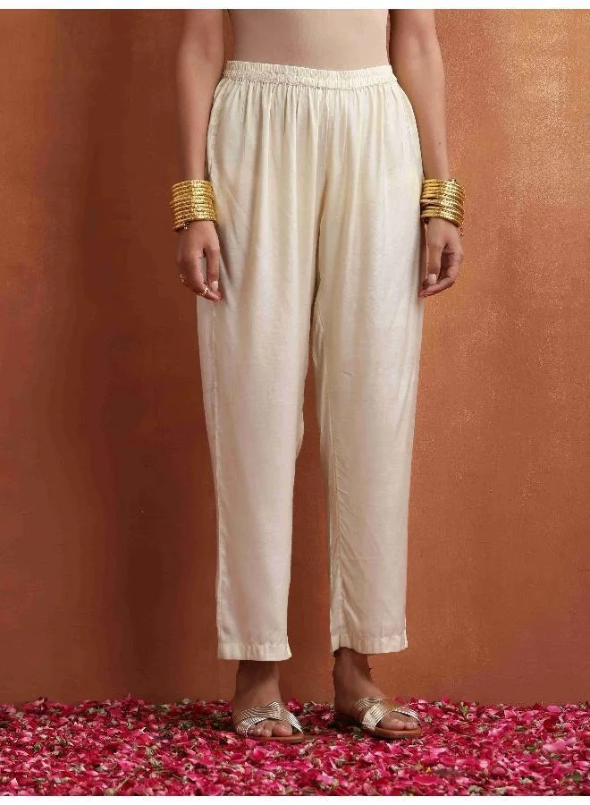 trueBrowns Off White Ikat Print Kurta Set