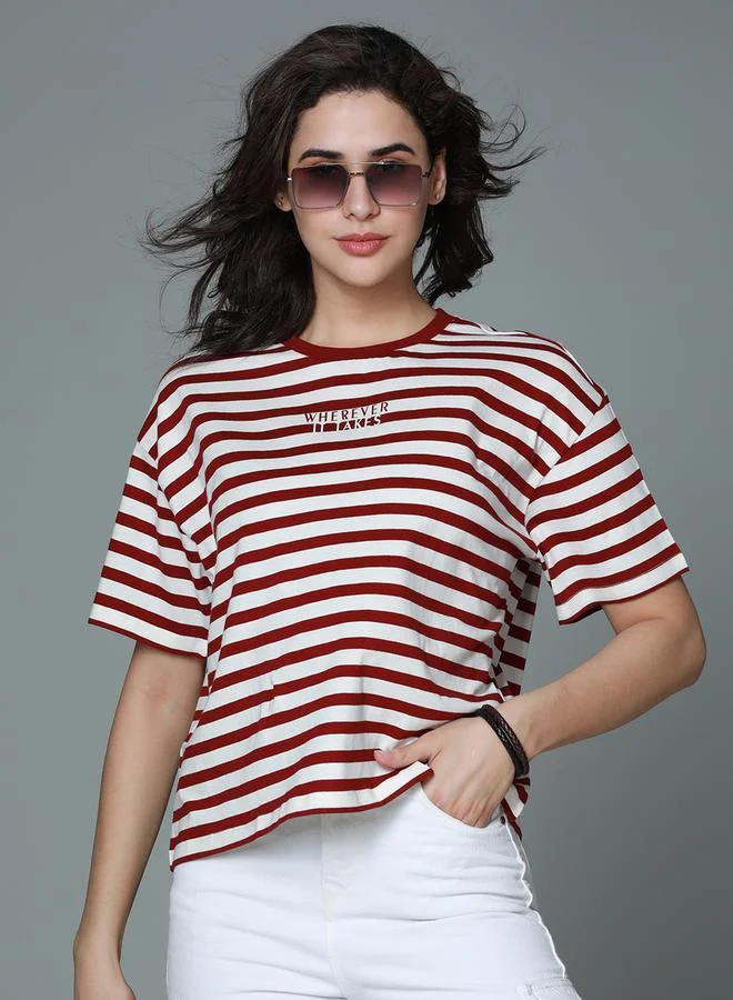 HIGH STAR Boxy Fit Striped T-Shirt by Styli