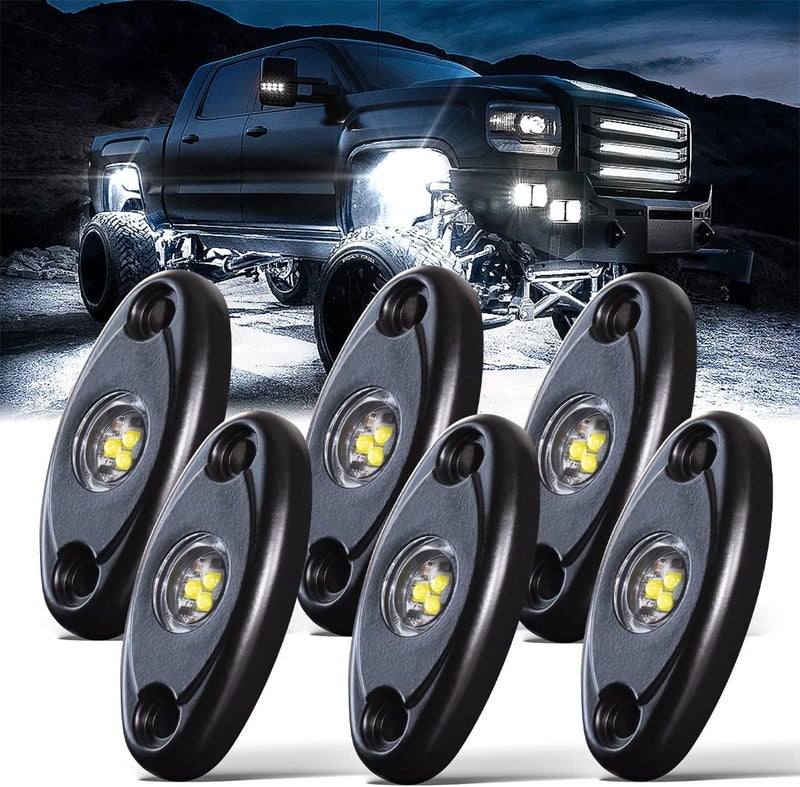 LEDMIRCY أضواء الصخور LEDMIRCY LED البيضاء 6 قطع للطرق الوعرة الشاحنات السيارات القوارب RZR ATV SUV مقاومة للماء عالية الطاقة أضواء مسار النيون مقاومة للصدمات (عبوة من 6، أبيض) - Image 1