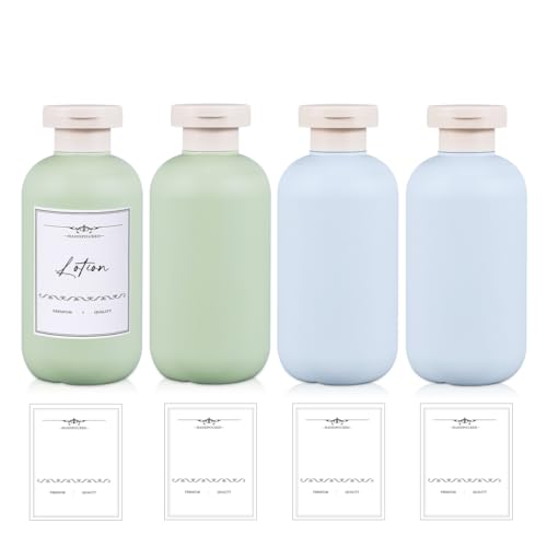 UMETASS 10 oz Plastic Travel Shampoo Bottles, Refillable Flip Cap Squeeze Bottles for Toiletries, Large Leakage-proof Travel Shampoo and Conditioner Container (Blue and Green) - Image 1