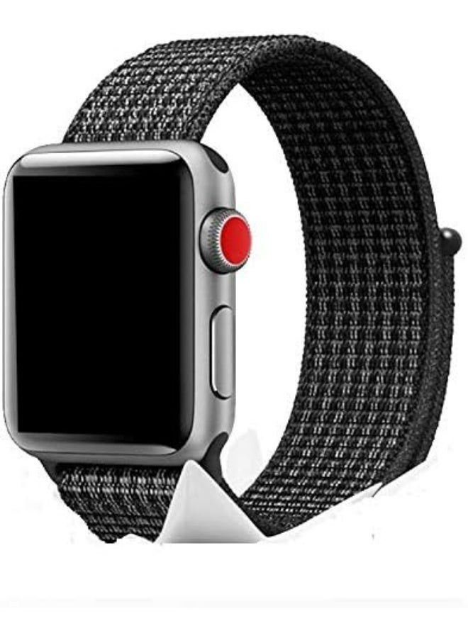 حزام ساعة مضفر من النايلون بحلقة ناعمة مقاس 42 مم، متوافق مع الساعات الذكية، سوار رياضي أسود - Image 2