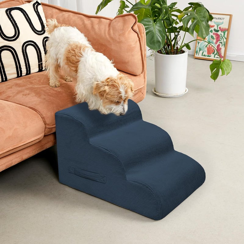 Mesa Lemon Dog Steps for Small Dogs, 3-Step Dog Ramp and Stairs for High Beds and Sofa, Non-Slip Pet Stairs Removable and Easy to Clean Cover, Navy - Image 2