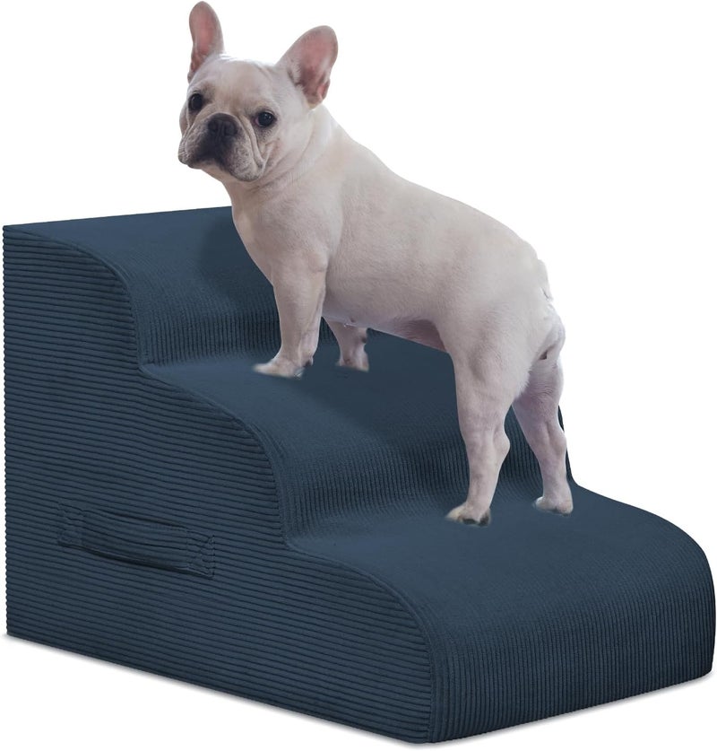 Mesa Lemon Dog Steps for Small Dogs, 3-Step Dog Ramp and Stairs for High Beds and Sofa, Non-Slip Pet Stairs Removable and Easy to Clean Cover, Navy - Image 1