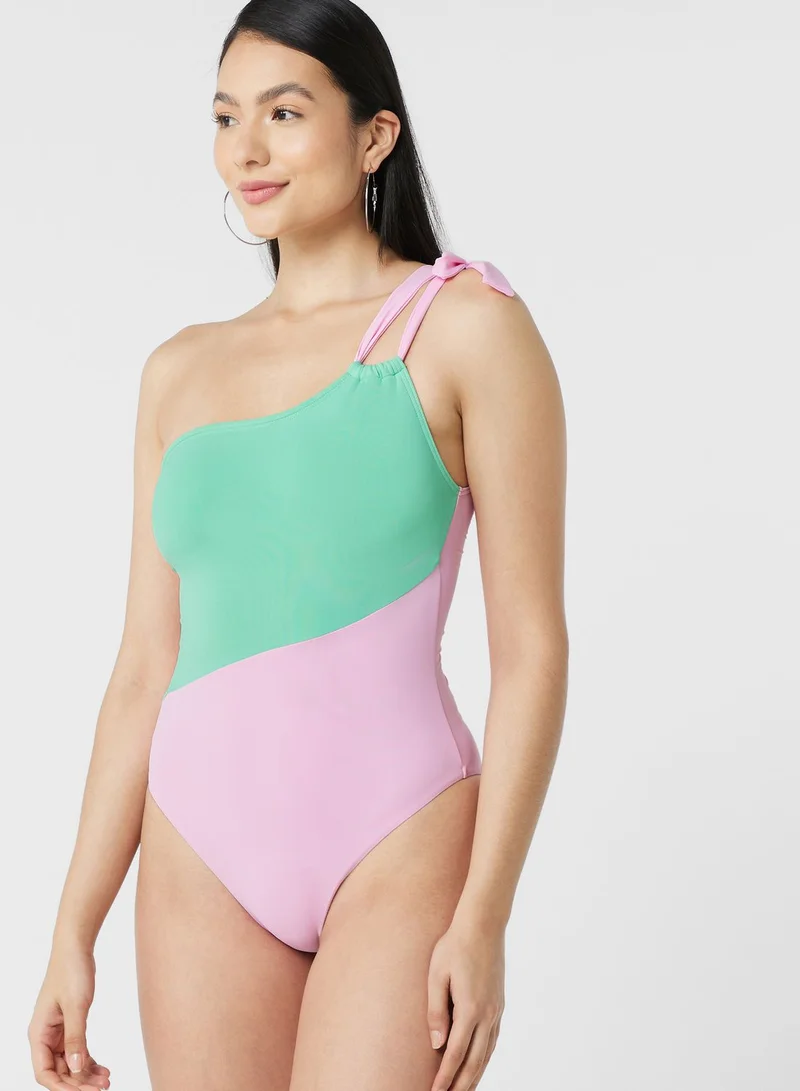 VERO MODA Color Block One Shoulder Swimsuit