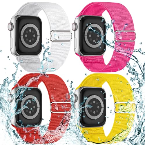 CCnutri Stretchy Solo Loop Compatible with Apple Watch Bands 38mm 40mm 41mm 42mm 44mm 45mm 46mm 49mm, Splash-Proof Nylon Sport Strap Women Men for iWatch Series 11 10 9 8 7 6 5 4 3 SE/Ultra 3 2, 4 Pack - Image 1