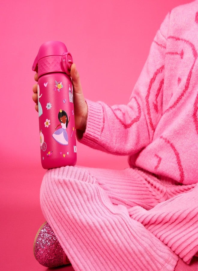 Ion8 Kids Water Bottle, Steel 400 ml/13 oz, Leak Proof, Easy to Open, Secure Lock, Dishwasher Safe, Flip Cover, Carry Handle, Easy Clean, Durable, Scratch Resistant, Raised Print, Princess Design - Image 2