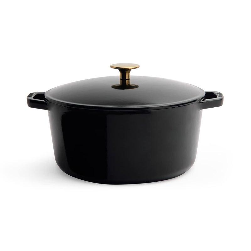 Kana Lifestyle Milo by Kana 55quart Enameled Cast Iron Dutch Oven with Lid  Premium Casserole Cooking Pot  Enamel Coating Inside and Out  Oven Safe and Dishwasher Friendly Gloss Black with Gold Knob 
