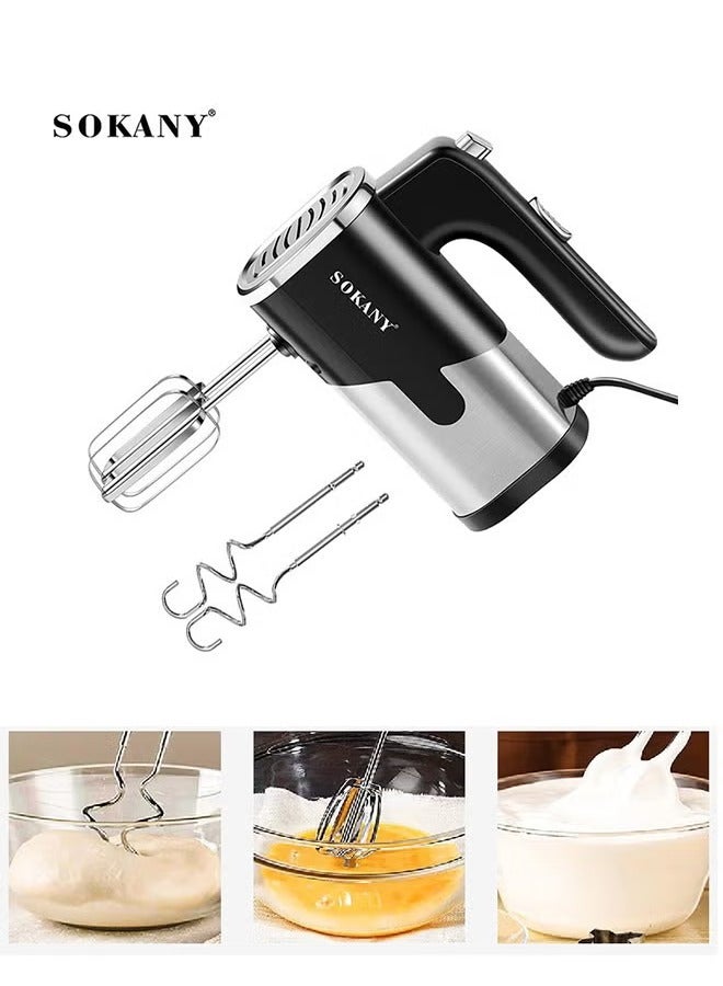 sokany 5-Speed Hand Mixer Double Stick Mixer Electric Egg Beater Cream Baking Mixer with 4 Stainless Steel Attachments 2 Beaters 2 Dough Hooks 800w Silver  - Image 1
