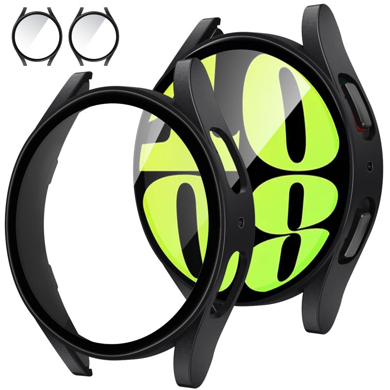 Tensea تنسيا [عبوة 2] لحماية شاشة ساعة سامسونج جالاكسي ووتش 6 2023، غلاف واقي بحجم 44 مم، غطاء وجه واقي بحجم 44 مم، حافة صلبة مع زجاج مقسى مدمج للنساء والرجال (44 مم، أسود غير لامع) - Image 1