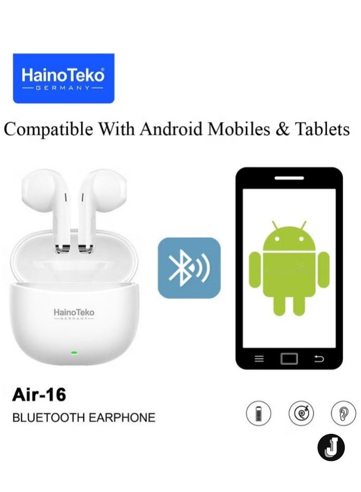 JAJEEK "2024 Air-16 True Wireless Earphones – High Bass Sound, Super Clear Mic, Android Compatible (White)" - Image 2