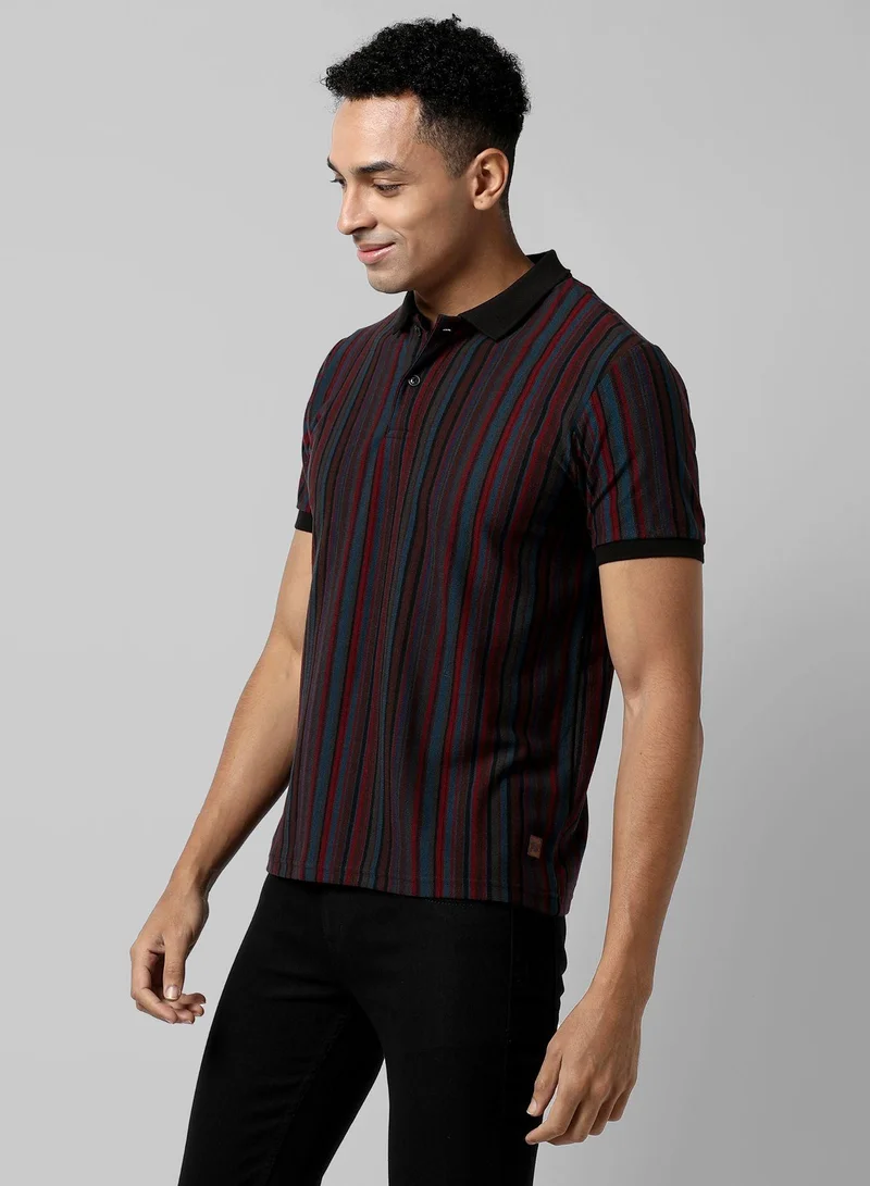 Campus Sutra Men's Striped Multicolour Regular Fit Casual T-Shirt