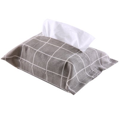 Generic Cotton and linen tissue set tissue bag tissue bag fabric car tissue bag tissue box tissue paper box tissue bag gray bottom check 