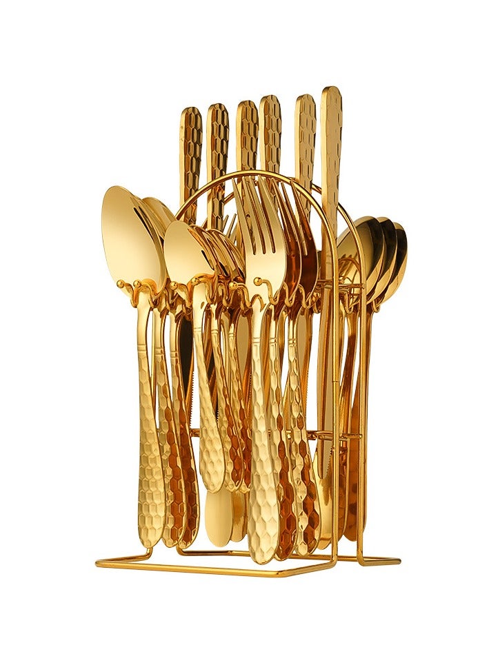 general Stainless steel tableware corrugated 24-piece set, tableware, steak knife, fork and spoon storage gift box set, birthday and holiday housewarming gifts for family and friends - Image 2