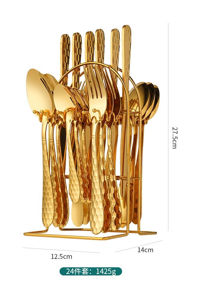 general Stainless steel tableware corrugated 24-piece set, tableware, steak knife, fork and spoon storage gift box set, birthday and holiday housewarming gifts for family and friends - Image 4