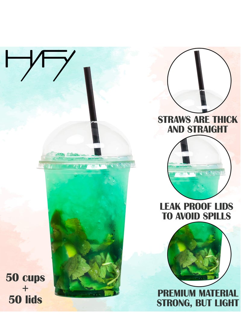 HYFY - [50 Pcs] 16oz Plastic Cups With Lids And Straws Plastic Cups Disposable Plastic Cups Kids Smoothie Cup Coffee Cup Cold Drinks Slushie Cup Juice Cup Plastic Cups Party (Dome Lid) - Image 1