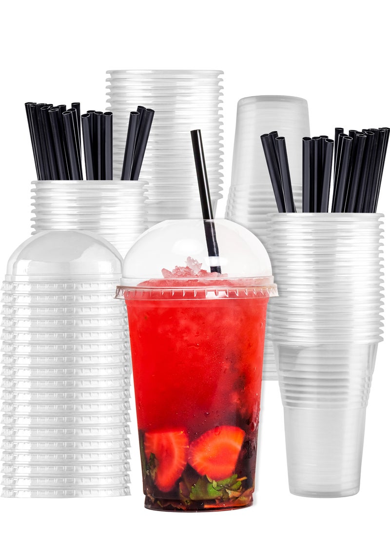 HYFY - [50 Pcs] 16oz Plastic Cups With Lids And Straws Plastic Cups Disposable Plastic Cups Kids Smoothie Cup Coffee Cup Cold Drinks Slushie Cup Juice Cup Plastic Cups Party (Dome Lid) - Image 1