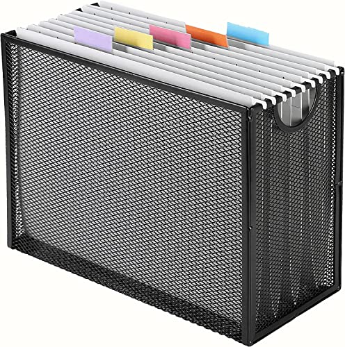 Sinboun Hanging File Organizer Letter-Size File Holder Filing Box Includes 5 Hanging Folders - Metal Mesh Magazine Letter Storage Cabinets File Cart for Office Home School, No Assembly Required - Image 1