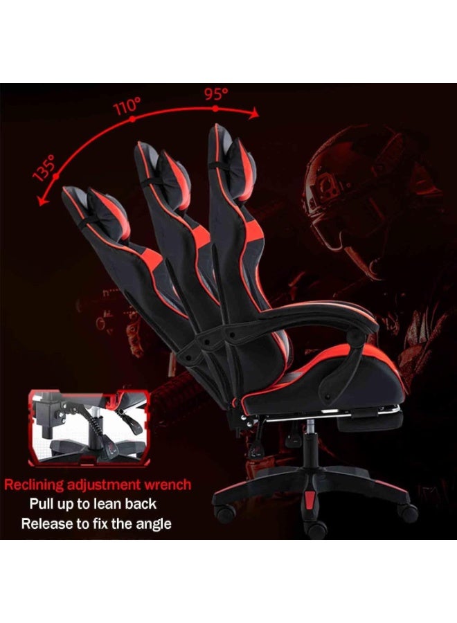 rayze Ergonomic gaming chair, gaming chair, computer chair, adjustable height, PU leather, high back, lumbar support, comfortable armrests with neck and lumbar massage support, 360° rotation, suitable for office or gaming (black and red) - Image 4