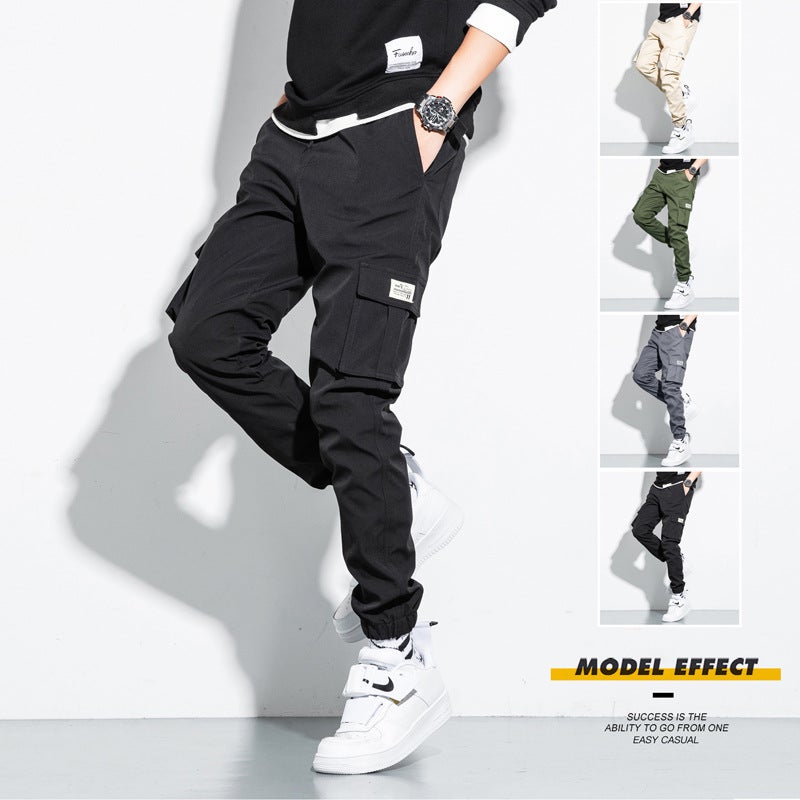 Mens Pure Cotton Washed Cloth Workwear Casual Nine-point Pants Multi-bag Spring Autumn Wear Thin Plus Size Foreign Trade Cross-Border Black  - Image 1