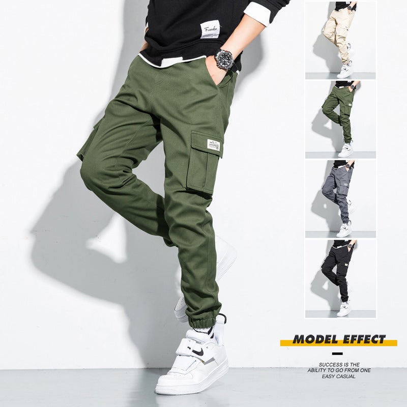 Mens Pure Cotton Washed Cloth Workwear Casual Nine-point Pants Multi-bag Spring Autumn Wear Thin Plus Size Foreign Trade Cross-Border Black  - Image 2