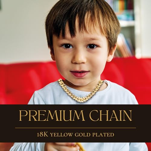 Halukakah Baby Toddler Cuban Link Chain TYCOON JUNIOR Kids 18k Real Gold Plated Chain Necklace 14 Small SizeGold ColorLab Diamonds Prong SetFits Ages 6 YO with Giftbox - Image 3