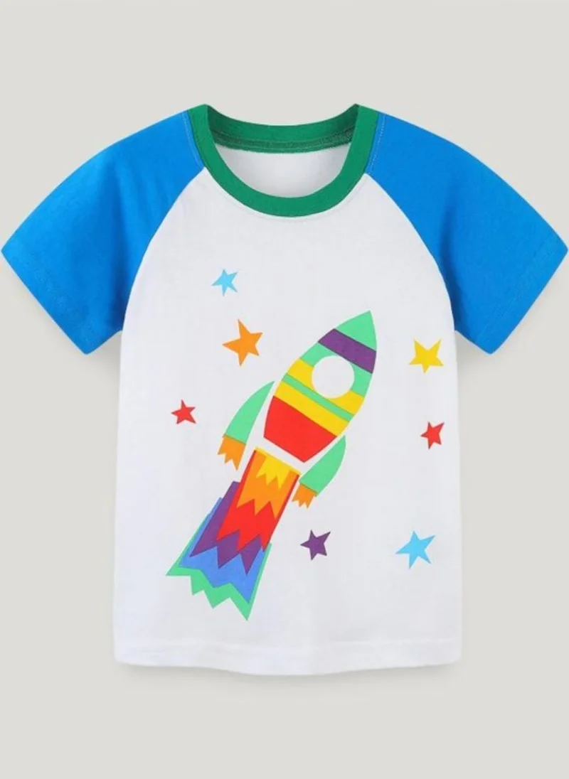 يونيكي White Printed Solid Round Neck Cotton T-shirt