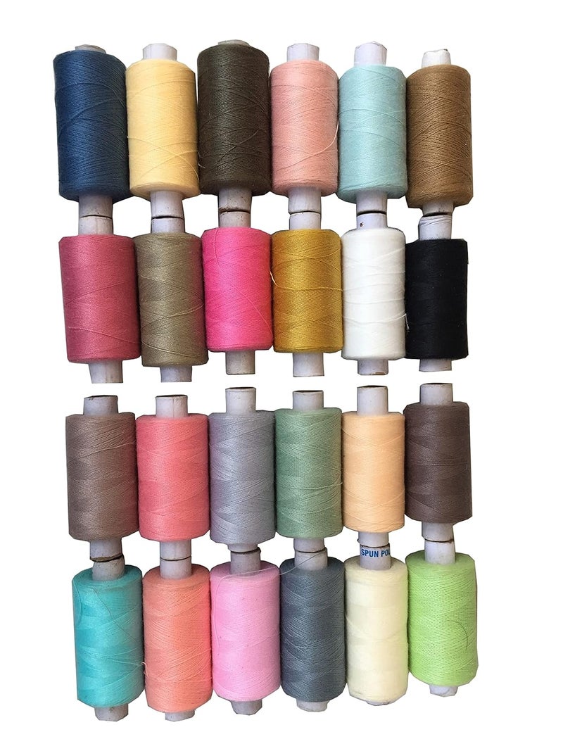 TE Light Color 24 Pcs Machine and Hand Stitching Basic Color Strong Cotton Polyester Sewing Threads Fast Premium Shade Spools for Machine and Hand Stitching, Tailoring [Set of 24 Pcs] [Multicolor] - Image 1