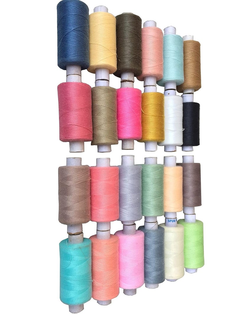 TE Light Color 24 Pcs Machine and Hand Stitching Basic Color Strong Cotton Polyester Sewing Threads Fast Premium Shade Spools for Machine and Hand Stitching, Tailoring [Set of 24 Pcs] [Multicolor] - Image 3