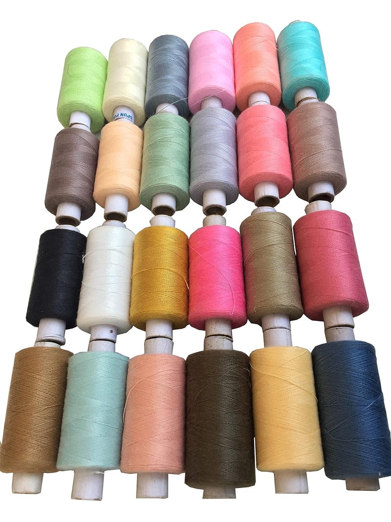 TE Light Color 24 Pcs Machine and Hand Stitching Basic Color Strong Cotton Polyester Sewing Threads Fast Premium Shade Spools for Machine and Hand Stitching, Tailoring [Set of 24 Pcs] [Multicolor] - Image 2