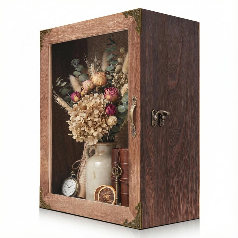KAASTHAA 5x5 Small Shadow Box Frame Display Case, Magnetic Door, with Linen Back , for Memory Box, CD Frame Display Case, Seashell, Flower, Pictures, Pet Memory Display Box, Wood Pin - Image 1