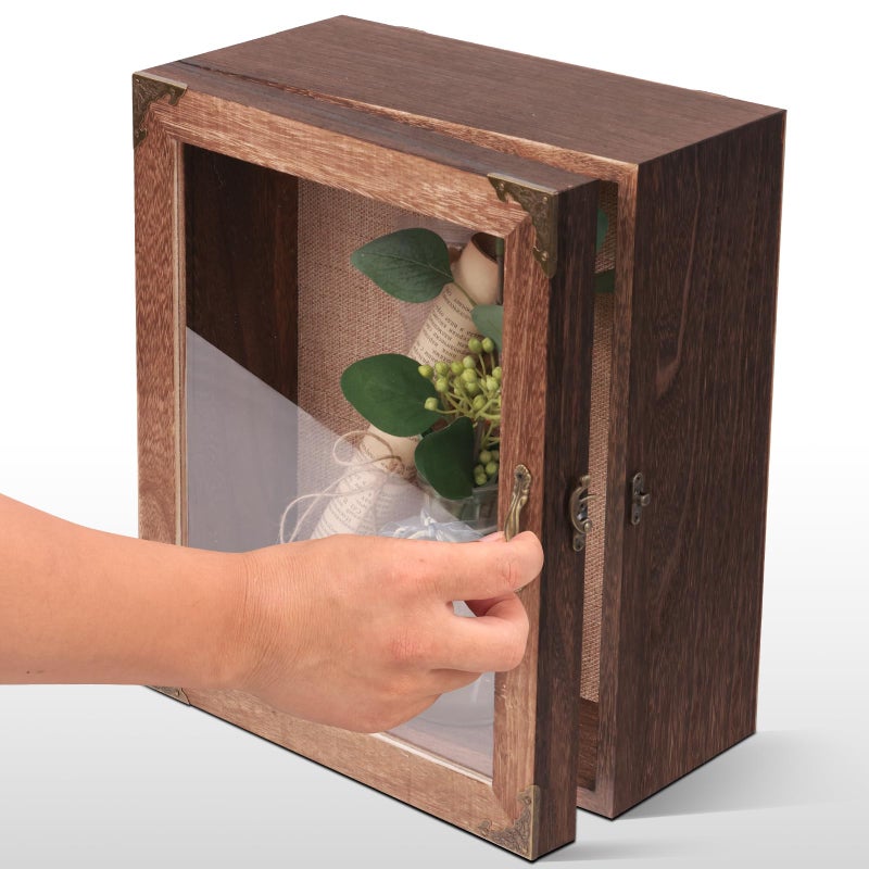 KAASTHAA 5x5 Small Shadow Box Frame Display Case, Magnetic Door, with Linen Back , for Memory Box, CD Frame Display Case, Seashell, Flower, Pictures, Pet Memory Display Box, Wood Pin - Image 5