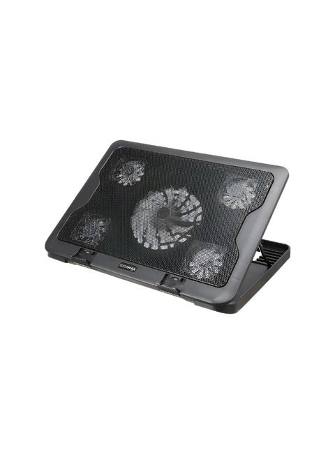 مروحة قاعدة تبريد لابتوب GM88  5-مراوح تبريد (مروحة 14 سم و4 مراوح 6 سم) – تصميم معدني رفيع - بإضاءة LED زرقاء – 6 مستويات  - USB  - لون اسود