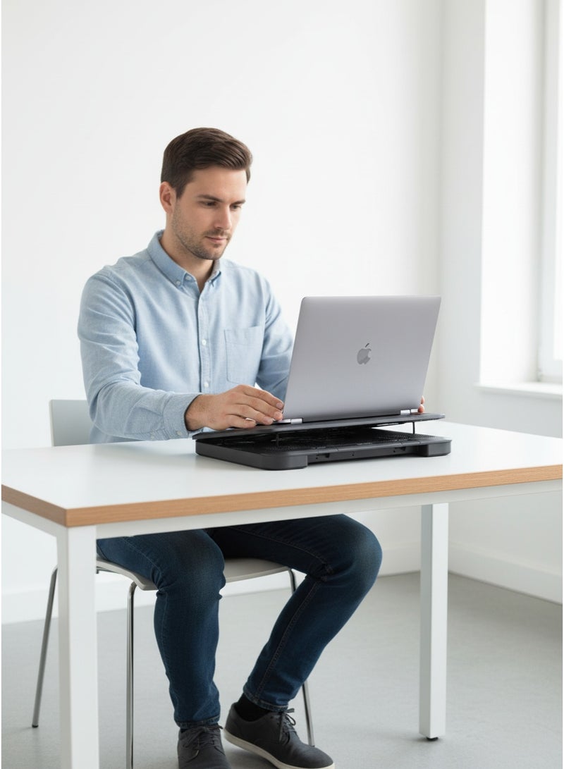 جيجاماكس مروحة قاعدة تبريد لابتوب GM88  5-مراوح تبريد (مروحة 14 سم و4 مراوح 6 سم) – تصميم معدني رفيع - بإضاءة LED زرقاء – 6 مستويات  - USB  - لون اسود - Image 3