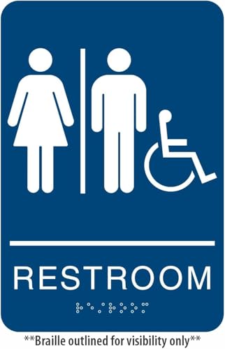 Headline Sign 8377 ADA Wheelchair Accessible Restroom Sign with Grade 2 Braille and Tactile Graphics, 6 Inches by 9 Inches, Blue/White, Made in USA - Image 2