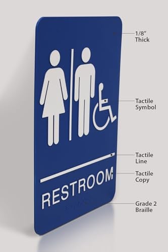 Headline Sign 8377 ADA Wheelchair Accessible Restroom Sign with Grade 2 Braille and Tactile Graphics, 6 Inches by 9 Inches, Blue/White, Made in USA - Image 4