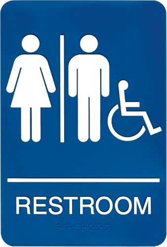 Headline Sign 8377 ADA Wheelchair Accessible Restroom Sign with Grade 2 Braille and Tactile Graphics, 6 Inches by 9 Inches, Blue/White, Made in USA - Image 1