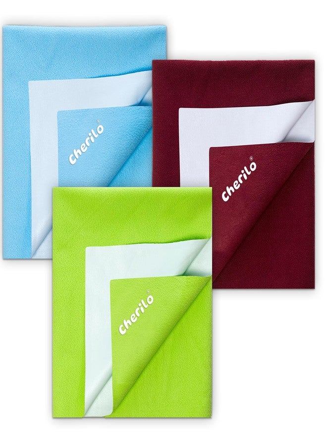 Cherilo New Born Combo Dry Sheet for Daily Use or Gifting, Waterproof Bedsheet, 3 Small Sizes Mat (Maroon + Pista Green + Sky Blue) - Image 1