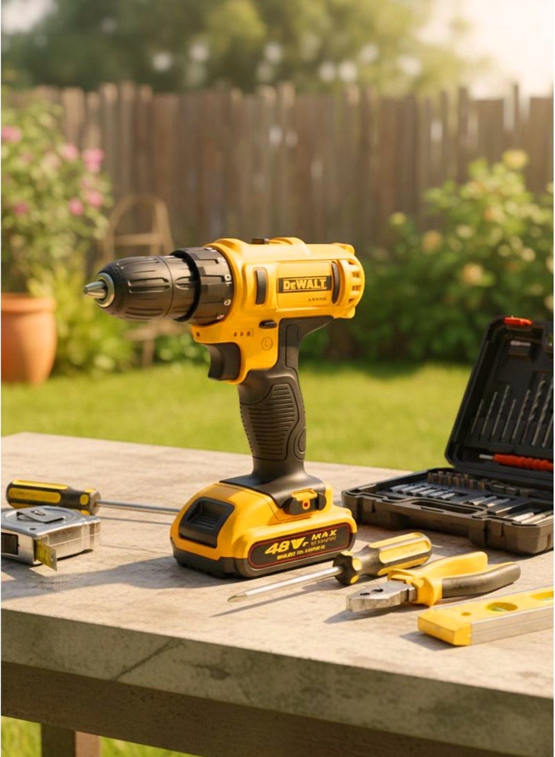 Dewalt Cordless Drill 48 V Cordless Drill Kit with Battery Cordless Electric Drill Compact Lightweight 0.91 Kg 15 Torque Settings LED Light 10mm Keyless Chuck 2 Speed Settings Variable Speed 2 Batteries 2.0Ah for Wood Metal Drilling Model DCD710D2 - Image 3