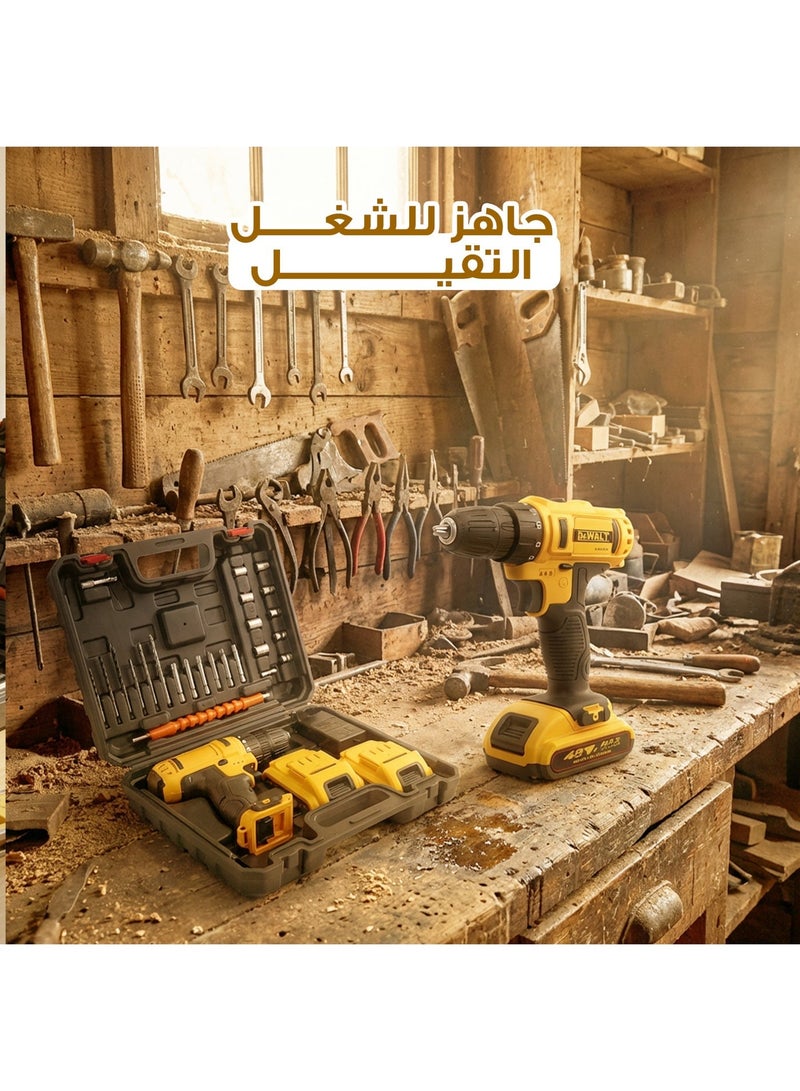 Dewalt Cordless Drill 48 V Cordless Drill Kit with Battery Cordless Electric Drill Compact Lightweight 0.91 Kg 15 Torque Settings LED Light 10mm Keyless Chuck 2 Speed Settings Variable Speed 2 Batteries 2.0Ah for Wood Metal Drilling Model DCD710D2 - Image 5