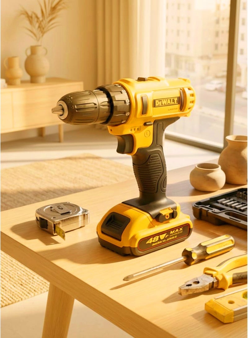 Dewalt Cordless Drill 48 V Cordless Drill Kit with Battery Cordless Electric Drill Compact Lightweight 0.91 Kg 15 Torque Settings LED Light 10mm Keyless Chuck 2 Speed Settings Variable Speed 2 Batteries 2.0Ah for Wood Metal Drilling Model DCD710D2 - Image 2
