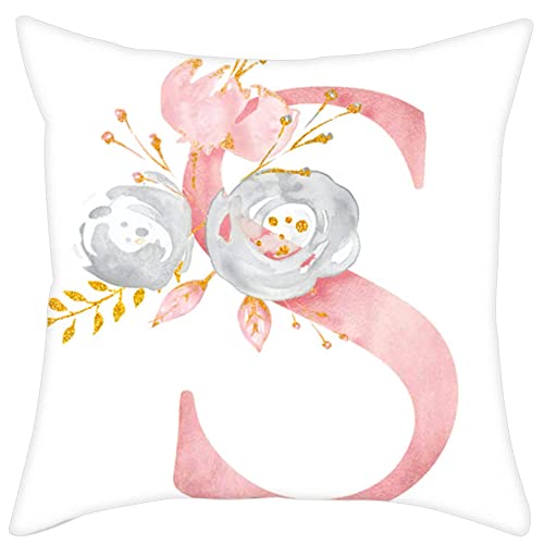 Eanpet Throw Pillow Covers Alphabet Decorative Pillow Cases ABC Letter Flowers Cushion Covers 18 x 18 Inch Square Pillow Protectors for Sofa Couch Bedroom Car Chair Home Decor S
