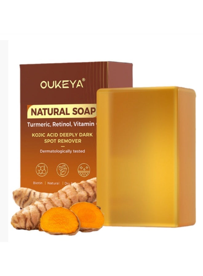 OUKEYA Kojic Acid Dark Spot Remover Soap, Turmeric Soap Bar with Vitamin C,Retinol, Collagen & Shea Butter, Hydrating Face & Body Wash Infused with Hyaluronic Acid - Image 1