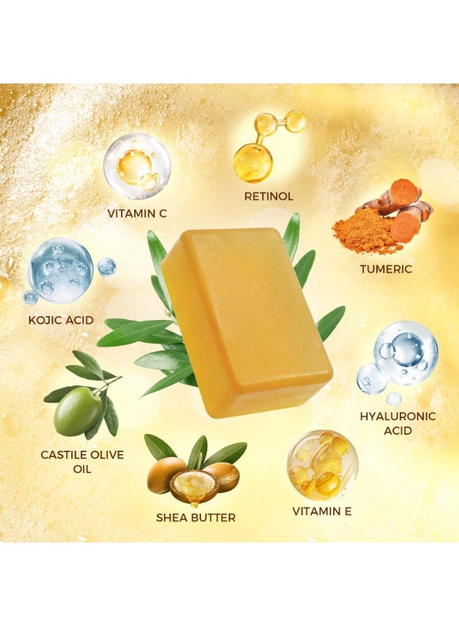 OUKEYA Kojic Acid Dark Spot Remover Soap, Turmeric Soap Bar with Vitamin C,Retinol, Collagen & Shea Butter, Hydrating Face & Body Wash Infused with Hyaluronic Acid - Image 3