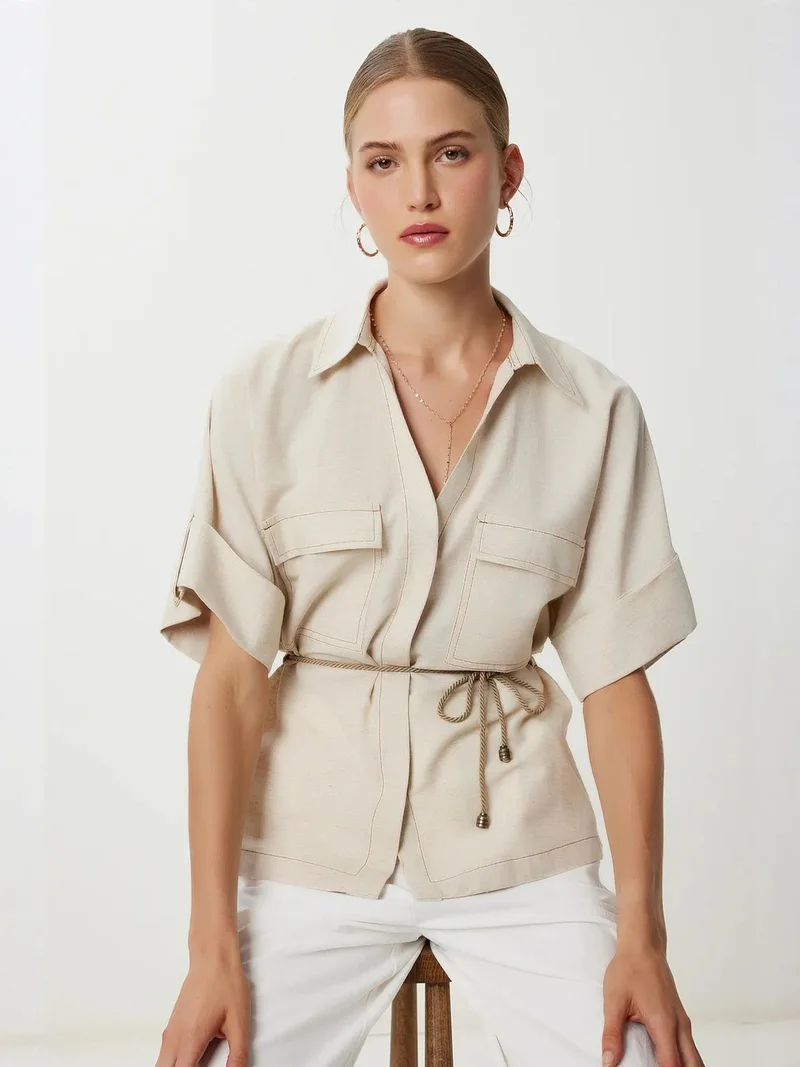 السعادة في إسطنبول ISTANBUL Loose Fit Drawstring Shirt with Binding Detail