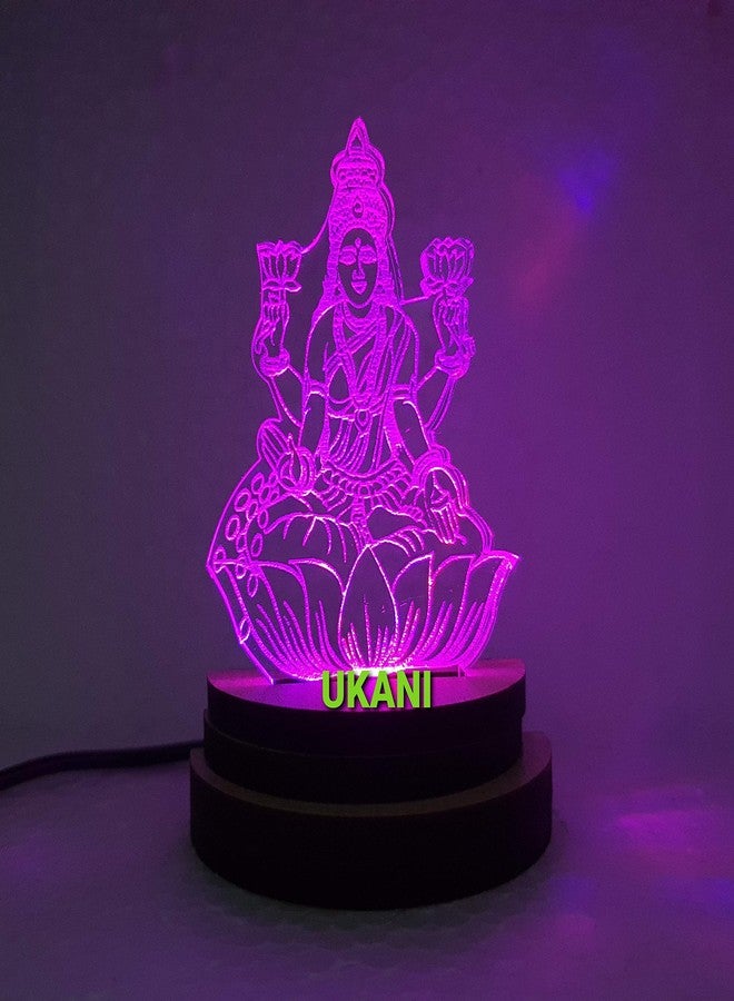 UKANI 3D USB Shree Laxmi MATA Night Lamp for Car/Office/Desktop/Gift/Table Top 7 Color Change Light Size 3 Inch - Image 1
