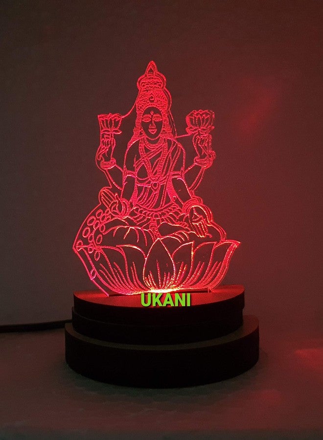 UKANI 3D USB Shree Laxmi MATA Night Lamp for Car/Office/Desktop/Gift/Table Top 7 Color Change Light Size 3 Inch - Image 3