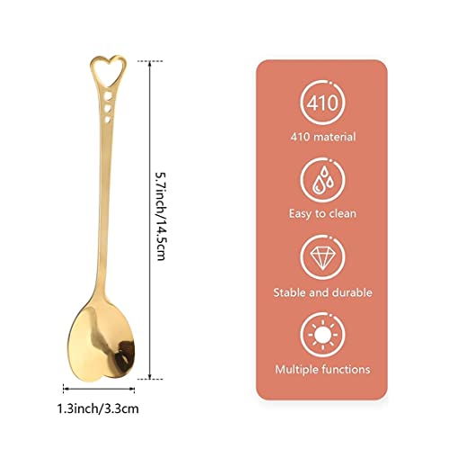 SZLFSX 10-Piece Heart-Shaped Stainless Steel Dessert Spoon Set for Home, Restaurant, Cafe, and Bar - Elegant Design, Multi-Functional Usage, and Durable Quality Gold - Image 2
