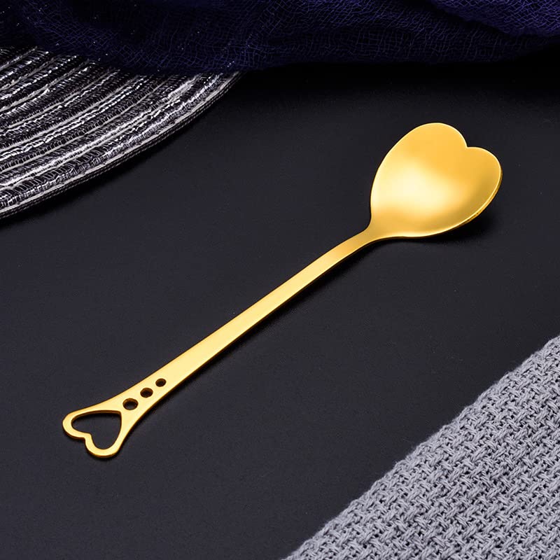 SZLFSX 10-Piece Heart-Shaped Stainless Steel Dessert Spoon Set for Home, Restaurant, Cafe, and Bar - Elegant Design, Multi-Functional Usage, and Durable Quality Gold - Image 3