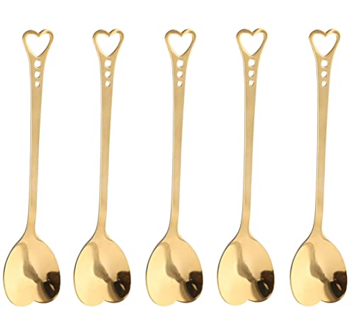 SZLFSX 10-Piece Heart-Shaped Stainless Steel Dessert Spoon Set for Home, Restaurant, Cafe, and Bar - Elegant Design, Multi-Functional Usage, and Durable Quality Gold - Image 1