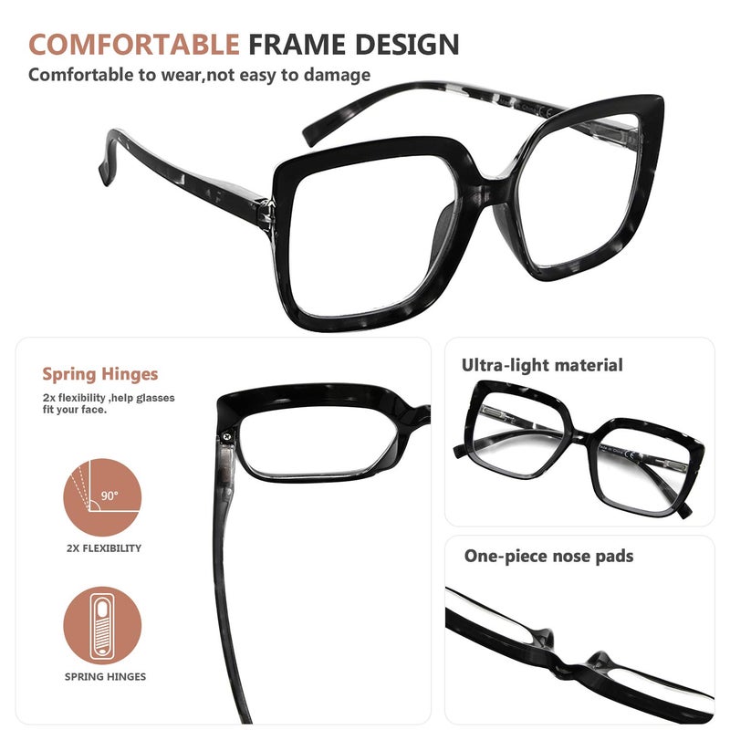 Eyekepper Reading Glasses for Women Large Frame Readers Eyeglasses Oversize - Black/Tortoise +4.00 - Image 4